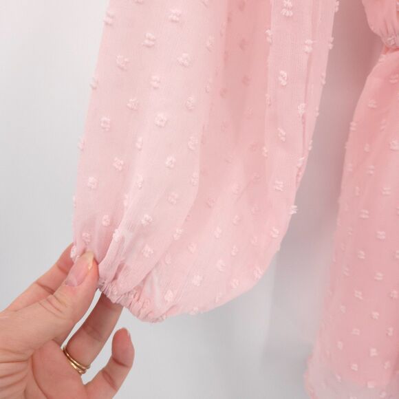 Savanna Jane NWT swiss dot ruffle cottagecore top Size 1X pink long sleeve - Picture 3 of 7